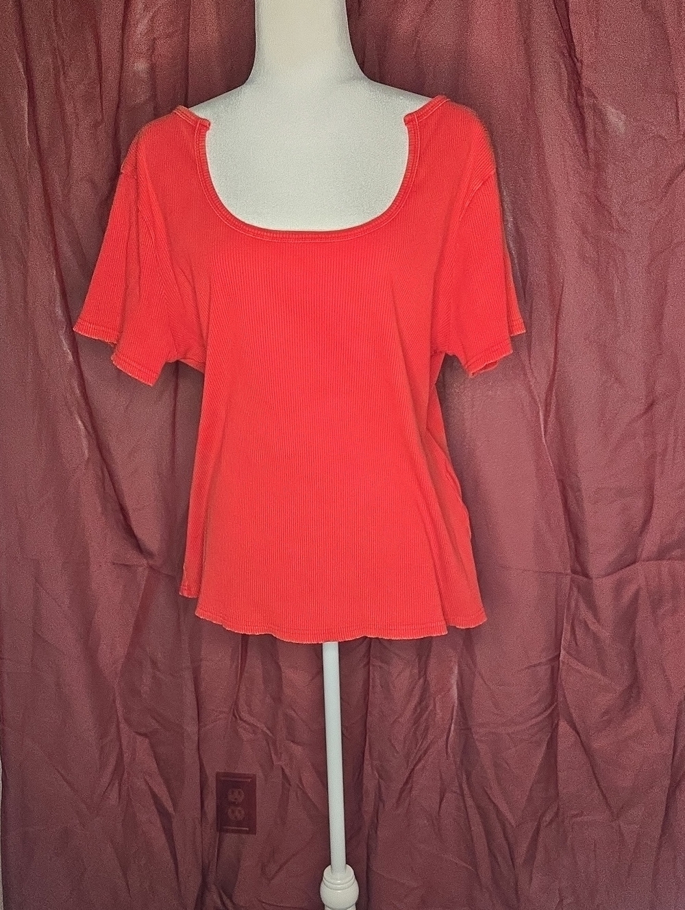 white birch Coral-Red Ribbed Square Neck Short Sleeve Tee